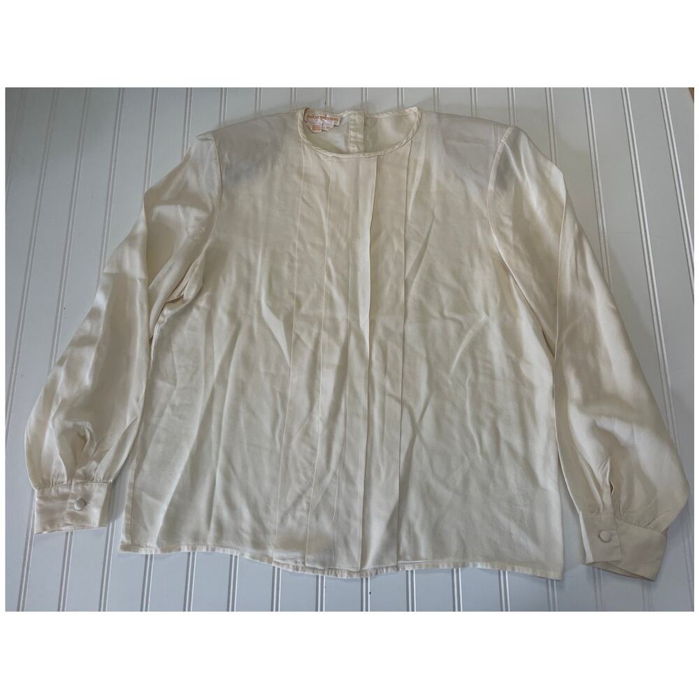 Vintage Brooks Brothers Silk Blouse Shoulder Pads Removeable Ivory Womens 10